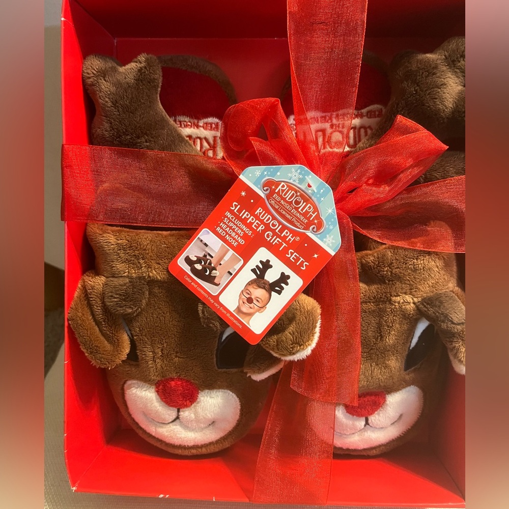 NWT Rudolph Slipper with Headband Gift Set